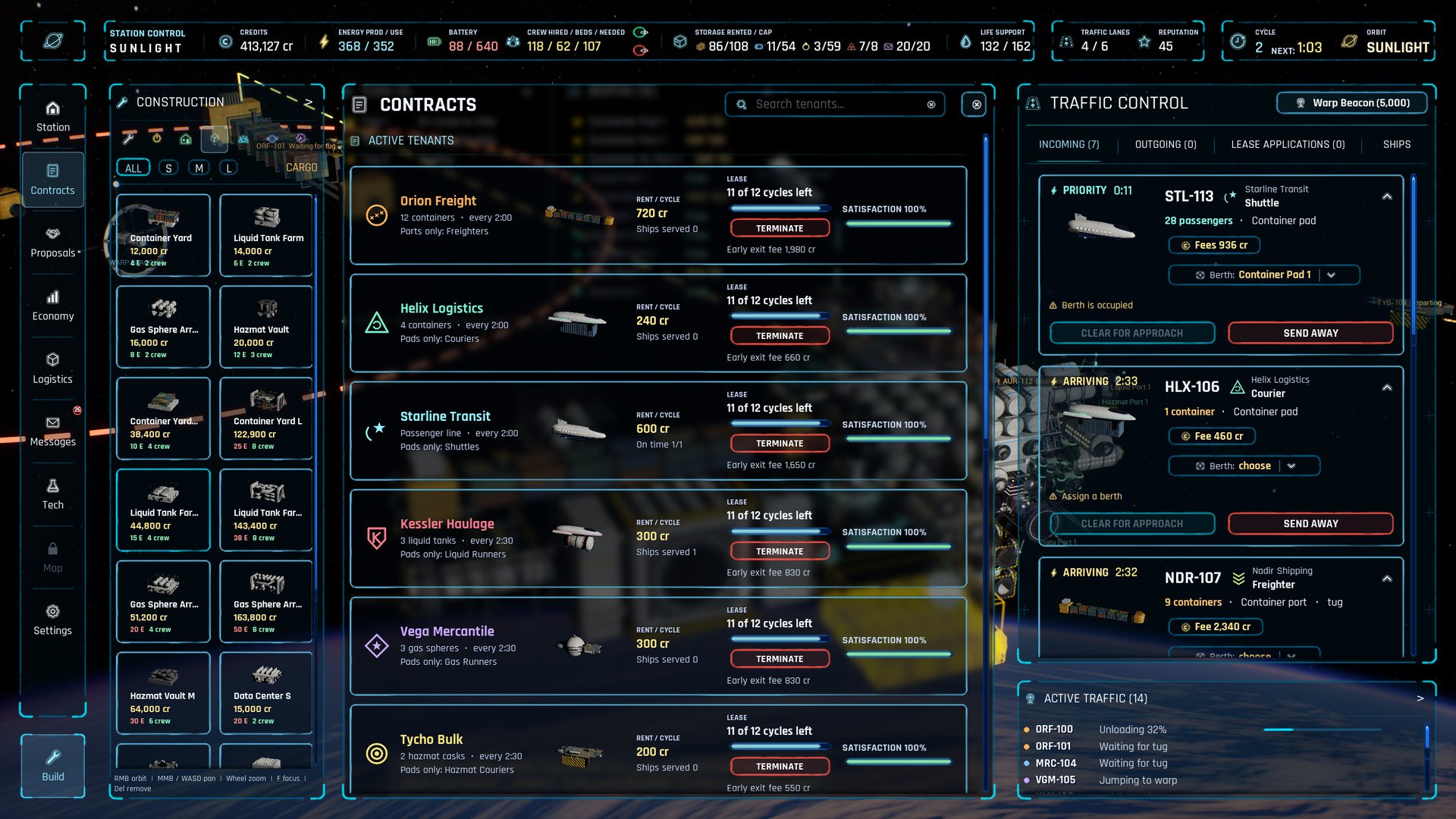 Station tenant contracts and ship traffic interface
