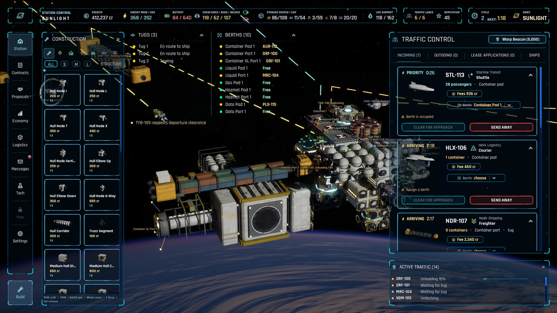 Traffic control interface managing incoming ships